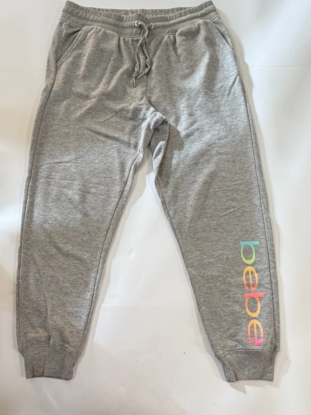 Woman’s BEBE Sport Logo Jogger Sweatpants with Rainbow Script
